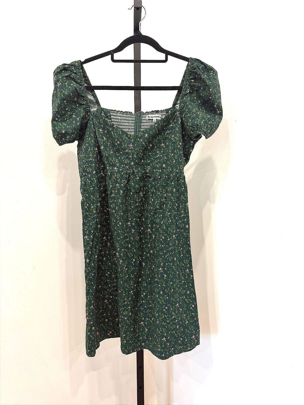 Reformation Bristol Green Floral Puff Sleeve Mini Dress Size 12